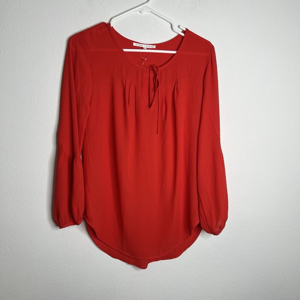 Violet + Claire V-Neck Pintuck Long Sleeve Blouse Women's Flowy Size Small